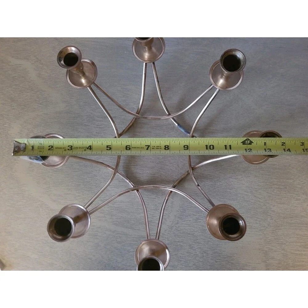 Vintage MCM Brass 8 Arm Cup Round Candelabra Circular Candle Holder 14